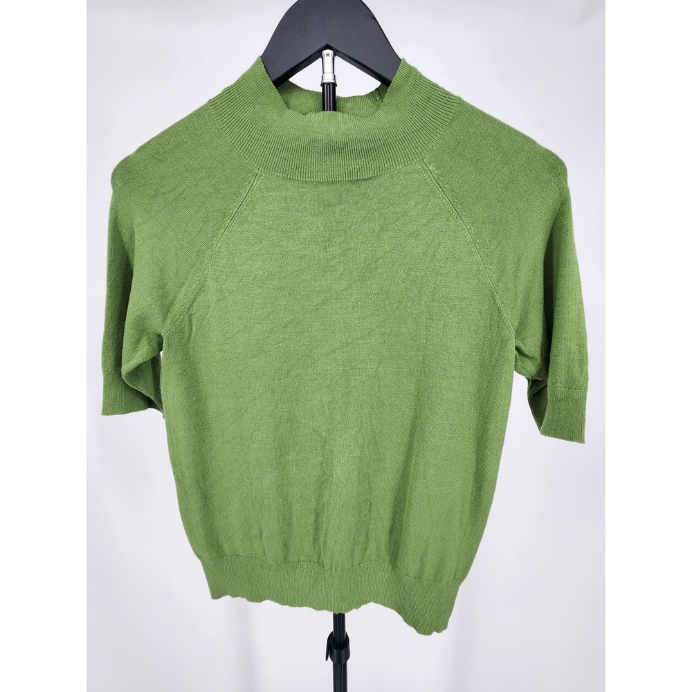 Ann Taylor Factory Womens XS Green Mock Neck Short Sleeve Raglan Knit Sweater